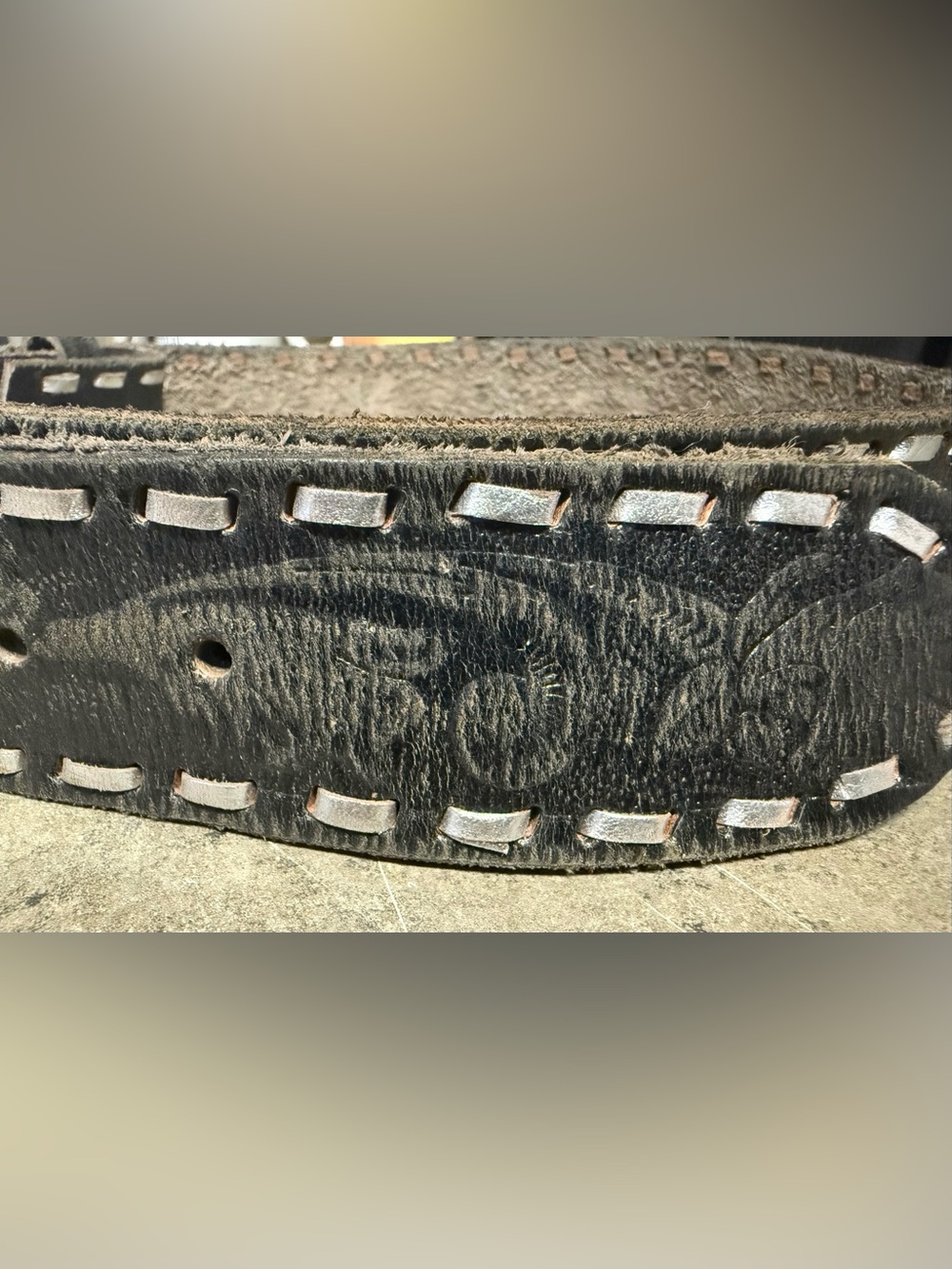 Enmon Tooled Stitched Black Leather Western Belt | No Buckle | Sz S | Brand New - Picture 2 of 4